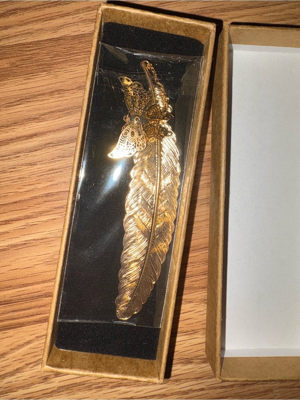 Gold Feather Bookmark with Butterfly Accent Handmade
